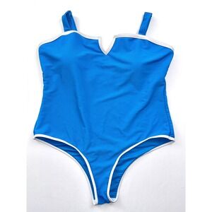 Cromer Resortwear Blue Ribbed‎ One Piece Swimsuit White Trim Size X